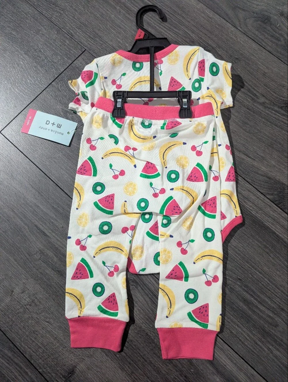 M+O GOTS Certified Organic Cotton Kids Fruit Print Pink-Trim Onesie And Pant Set